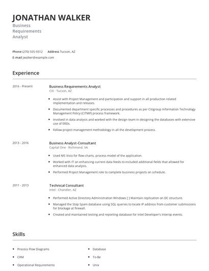 Business Requirements Analyst Resume