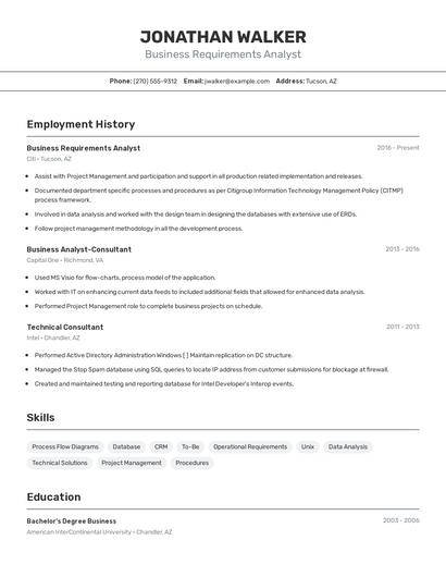 Business Requirements Analyst Resume