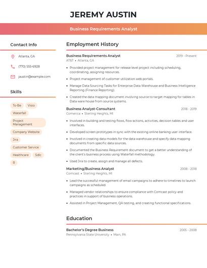 Business Requirements Analyst Resume