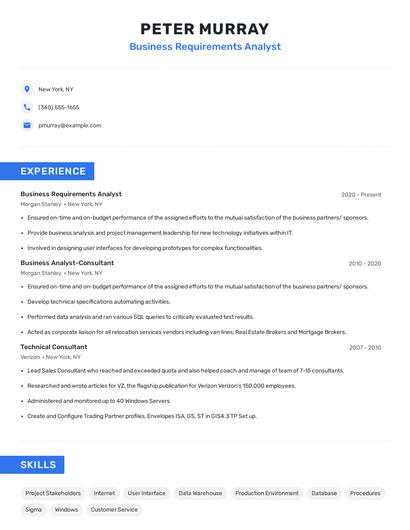 Business Requirements Analyst Resume