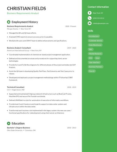 Business Requirements Analyst Resume