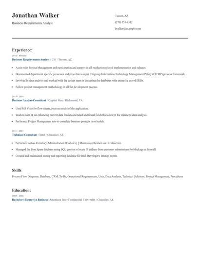 Business Requirements Analyst Resume