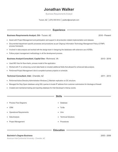 Business Requirements Analyst Resume