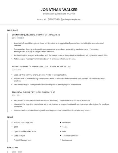 Business Requirements Analyst Resume