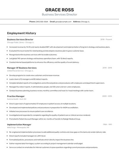 Business Services Director Resume