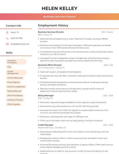Business Services Director Resume