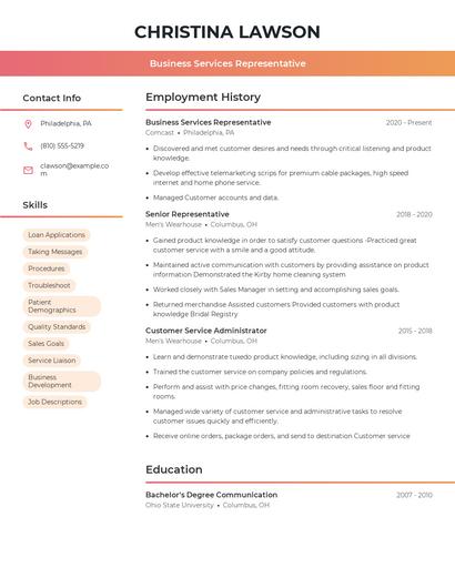 Business Services Representative Resume