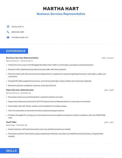 Business Services Representative Resume