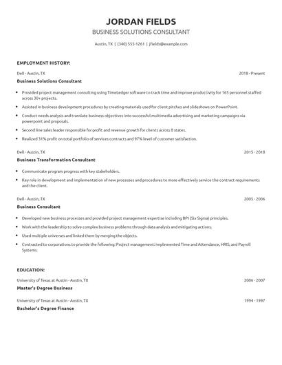 Business Solutions Consultant Resume