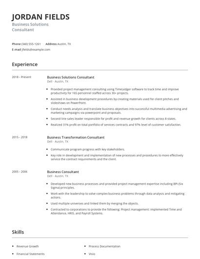 Business Solutions Consultant Resume