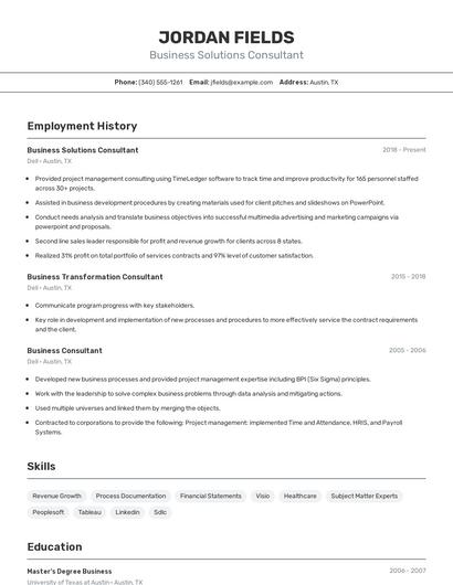 Business Solutions Consultant Resume