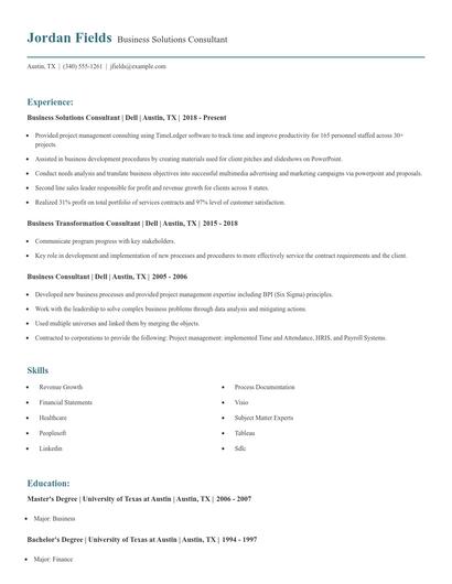 Business Solutions Consultant Resume