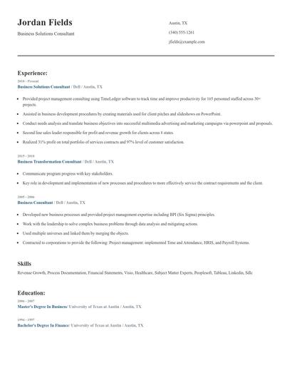 Business Solutions Consultant Resume