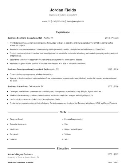 Business Solutions Consultant Resume