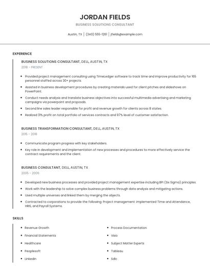 Business Solutions Consultant Resume