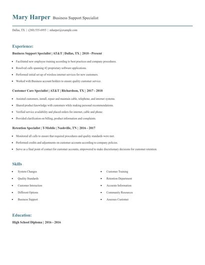 Business Support Specialist Resume