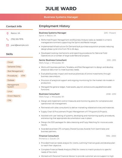Business Systems Manager Resume