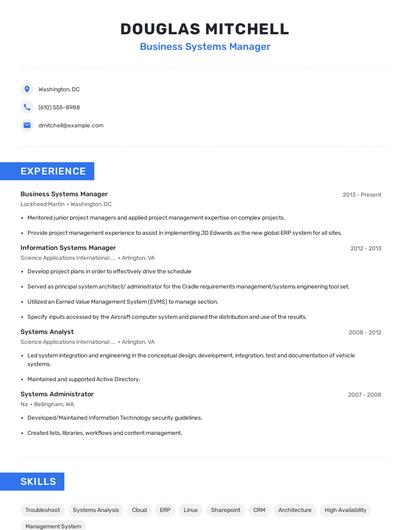 Business Systems Manager Resume