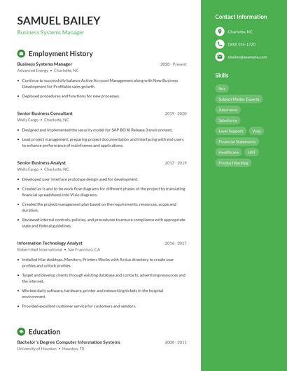 Business Systems Manager Resume