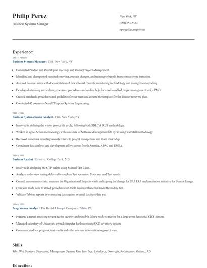 Business Systems Manager Resume