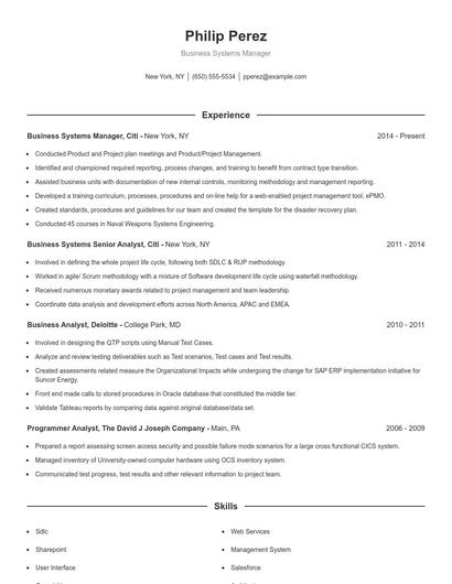Business Systems Manager Resume