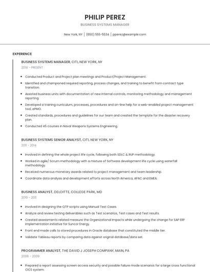 Business Systems Manager Resume