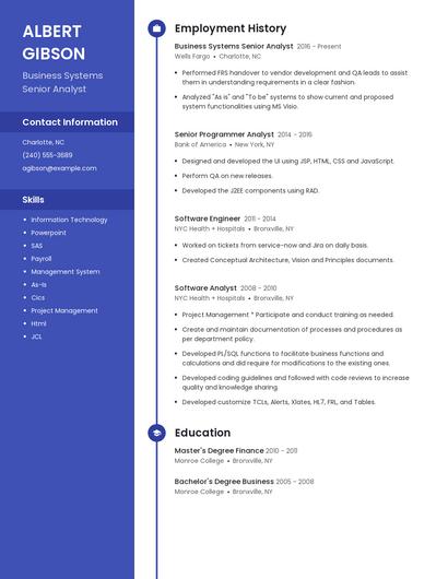Business Systems Senior Analyst Resume