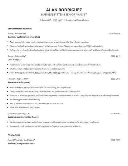 Business Systems Senior Analyst Resume