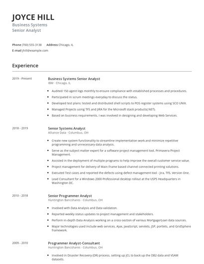 Business Systems Senior Analyst Resume