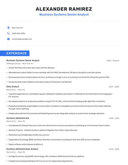 Business Systems Senior Analyst Resume