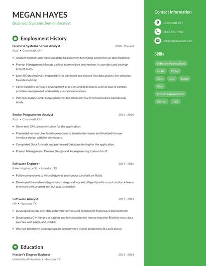 Business Systems Senior Analyst Resume