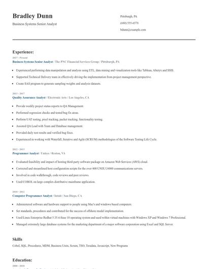 Business Systems Senior Analyst Resume