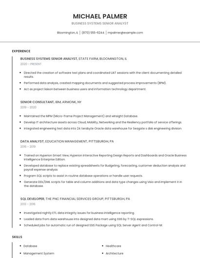 Business Systems Senior Analyst Resume