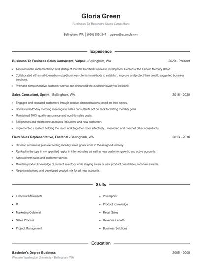 Business To Business Sales Consultant Resume