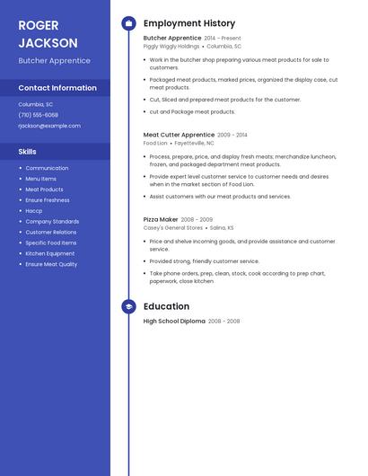 Butcher Apprentice Resume