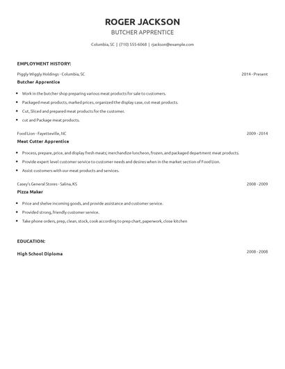 Butcher Apprentice Resume