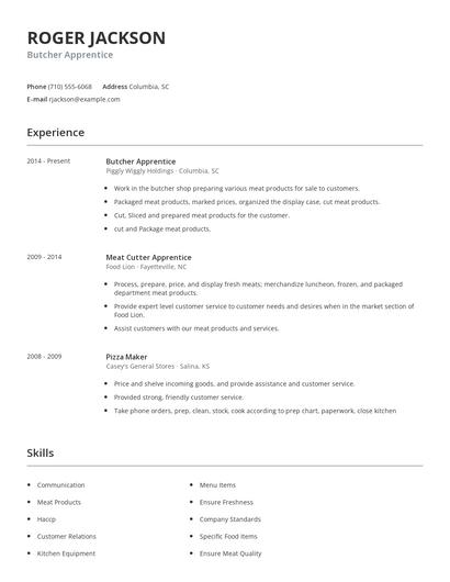 Butcher Apprentice Resume