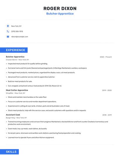 Butcher Apprentice Resume