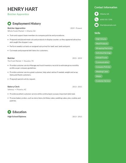 Butcher Apprentice Resume