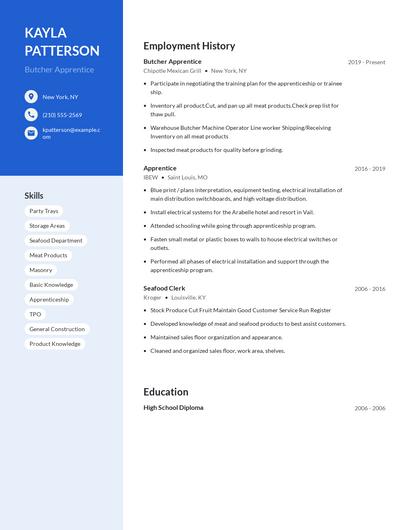 Butcher Apprentice Resume