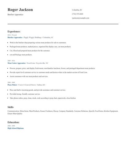 Butcher Apprentice Resume