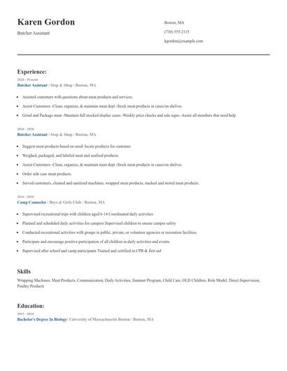 Butcher Assistant Resume