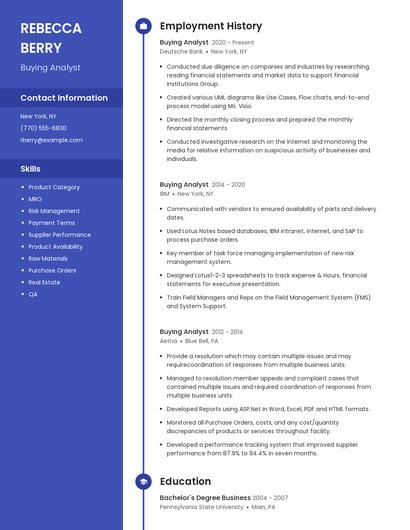 Buying Analyst Resume