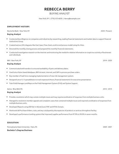 Buying Analyst Resume