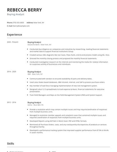 Buying Analyst Resume