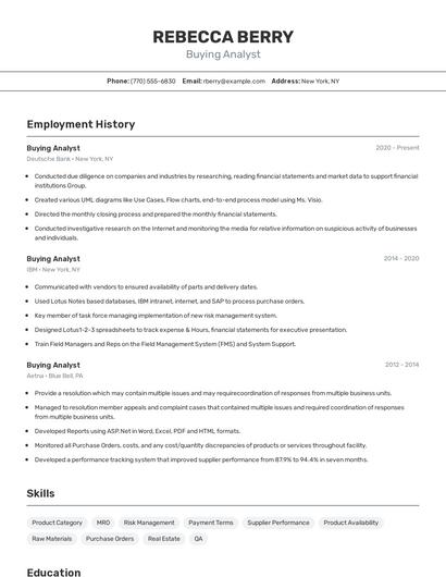 Buying Analyst Resume