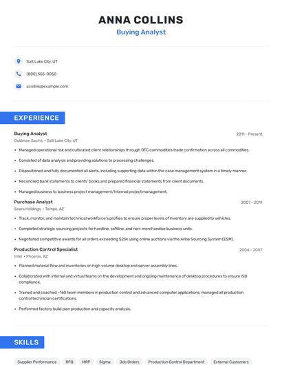 Buying Analyst Resume