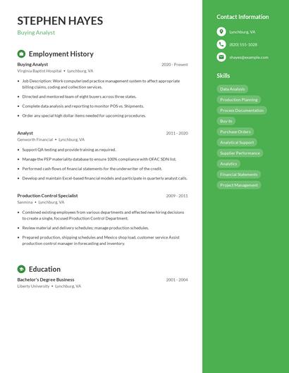 Buying Analyst Resume