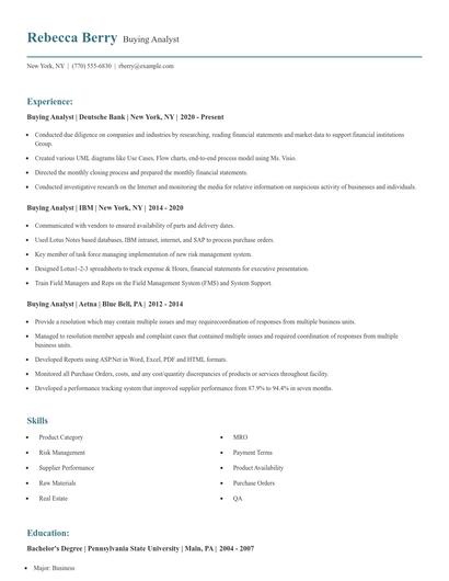 Buying Analyst Resume