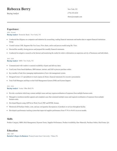 Buying Analyst Resume